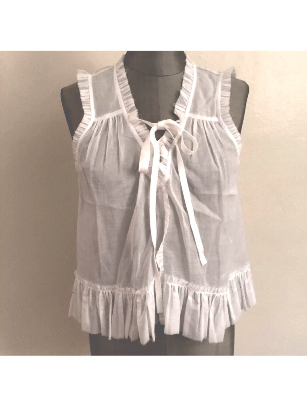 Cinq a Sept Cream Tie Front Ruffled Blouse XS NWT